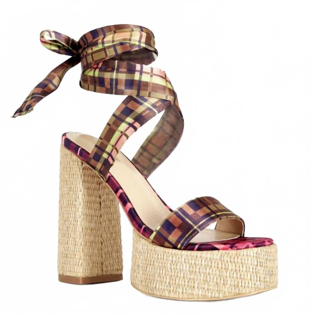 NEW AZALEA WANG women's lazuli sandal in orange multi plaid